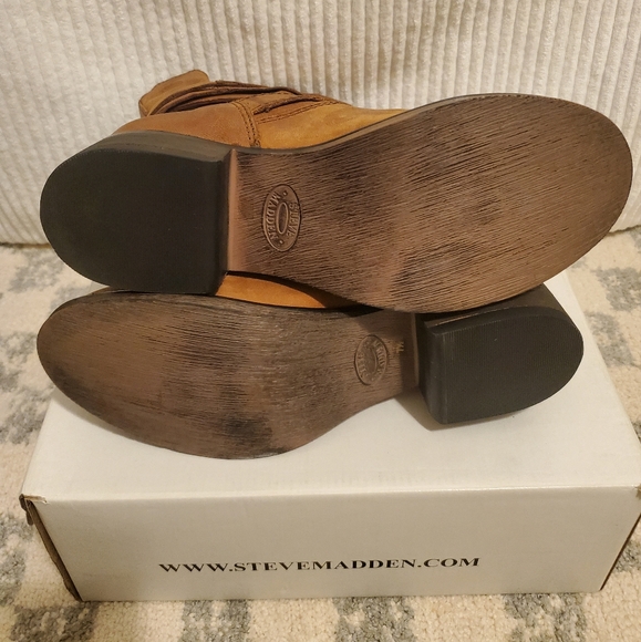 NWT Steve Madden Brewzzer Cognac Leather Belted Mid Calf Moto Boot Size 7.5 - Picture 8 of 12